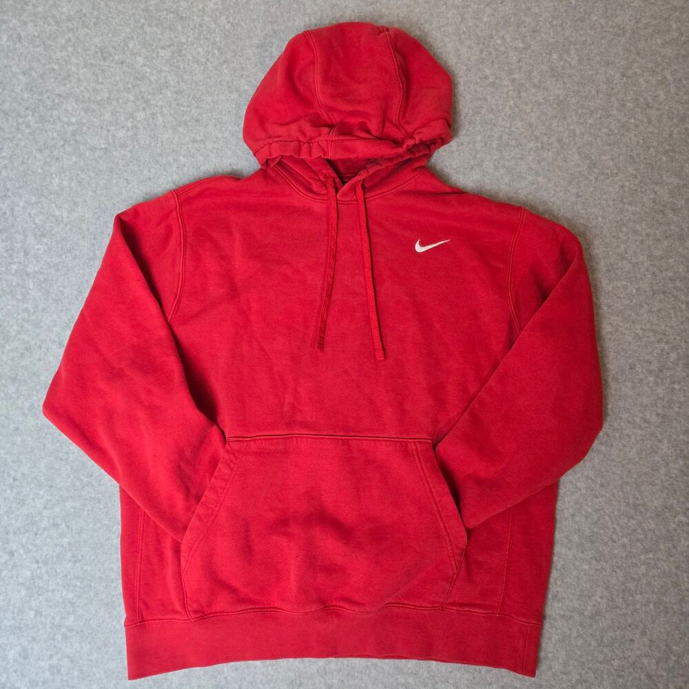 Nike Men's Red Cotton Hoodie Sweatshirt Pullover - Size L